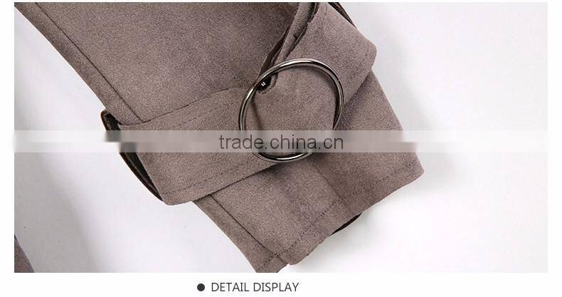 2016 Winter Trench Coat Lapel Long Sleeve Ladies Tie Waist Casual Long Outerwear Coats for wholesale