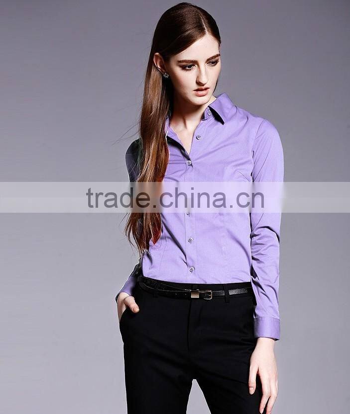Slim Fit Long Sleeve Light Purple Dress Shirt Fahion Office Lady Shirt