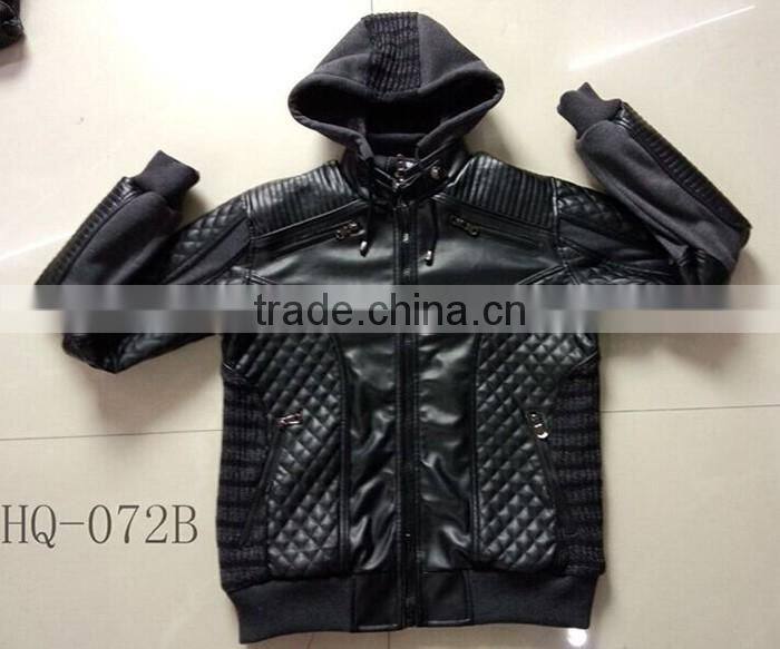 hot stock man hoody quilted jacket faux leather jacket men