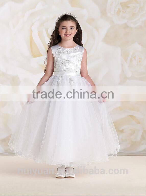 high quality baby gown off shoulder lace satin top flower girl tulle dress