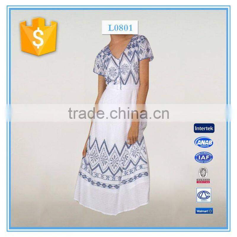 New Fashion Latest Embroidery Ladies Short Sleeve Dresses With Pictures