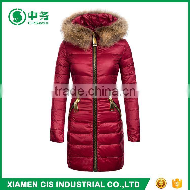 Top Quality Winter Windproof Warm Women Duck Down Coat with Fur Collar