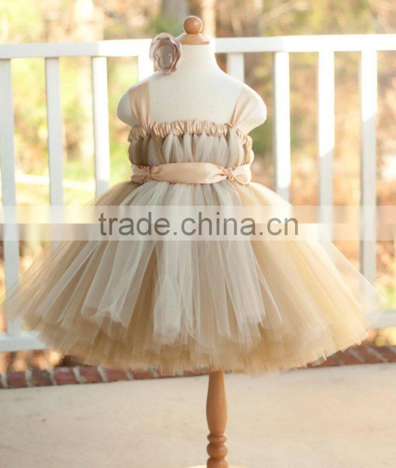 Empire Waist With Satin Sash Champagne Gold Layered Lace Flower Girls Christmas Party Prom Tutu Wedding Dress