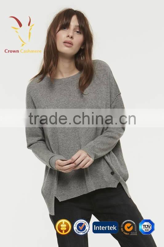 Women Grey Crew Neck Cashmere Sweater Knitting Pattern Free