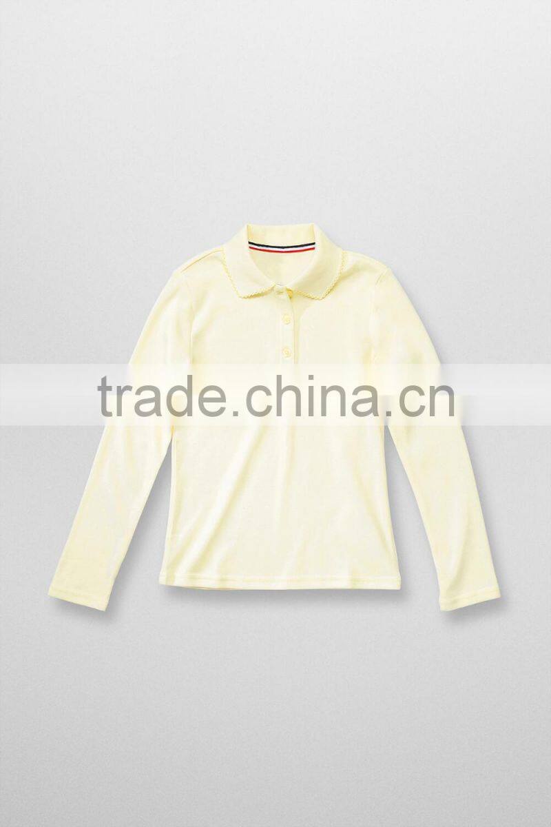 fit long sleeve interlock school uniform manufacturers unisex polo shirt t-shirt with picot collar