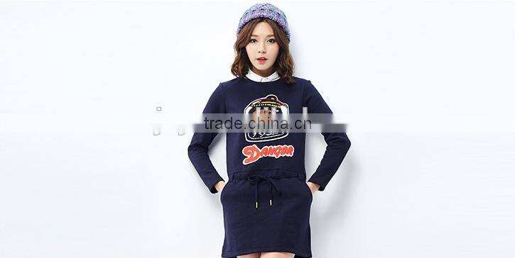 Female money navy blue collar waist line cultivate one's morality dress