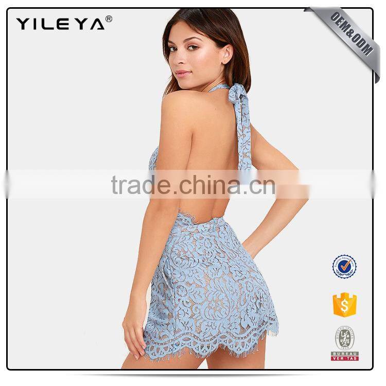 Hot sale lace embroidery deep V neck women party jumpsuits