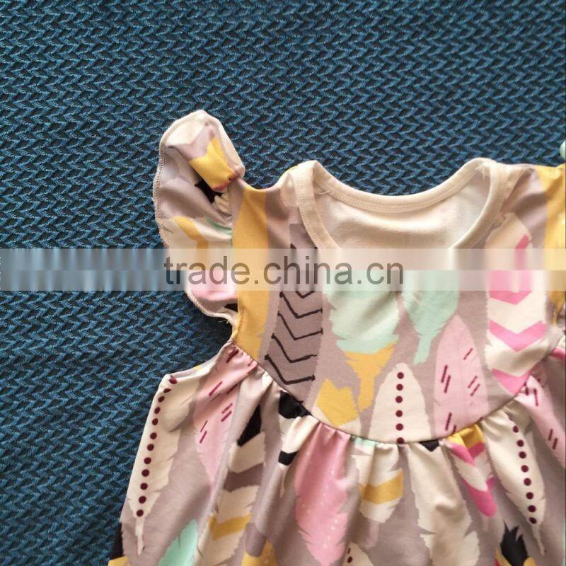 XF-044 Wholesale Fashion kids skirts baby girls colored feather printed cute boutique dresses