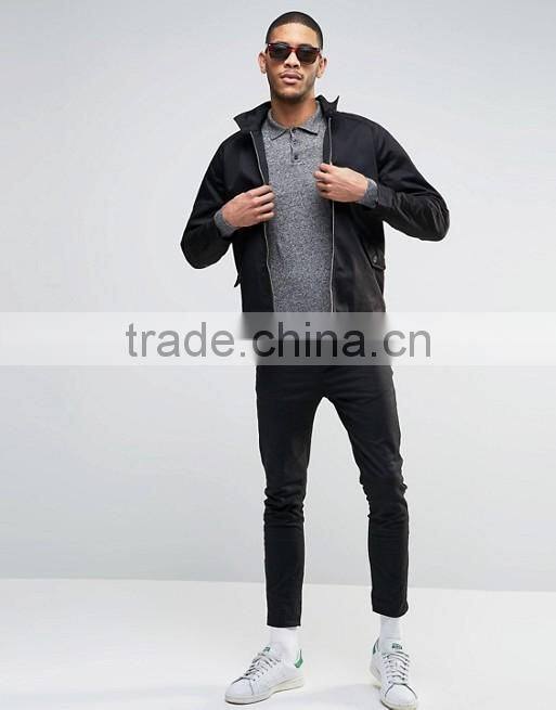 Mens Long Sleeve Tight Fit Knitted Polo In Black & White Twist guangzhou factory