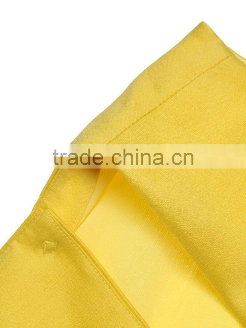 Office ladies simple blank yellow/black back split carrer formal dresses