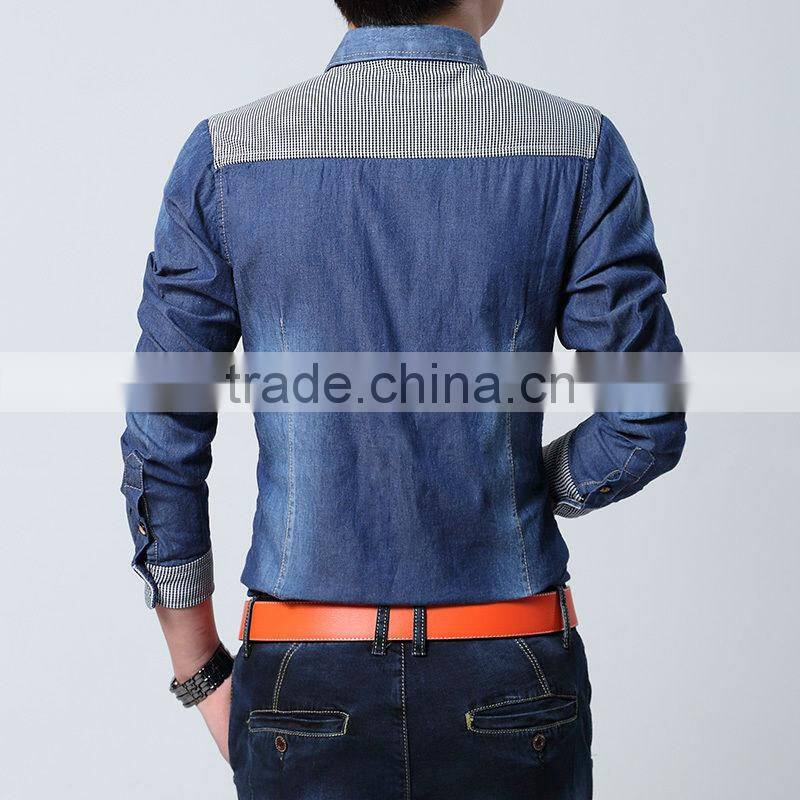 Discount Cotton Men Jeans Shirt Men Casual Shirt Slim Fit Long-Sleeves Denim Clothing