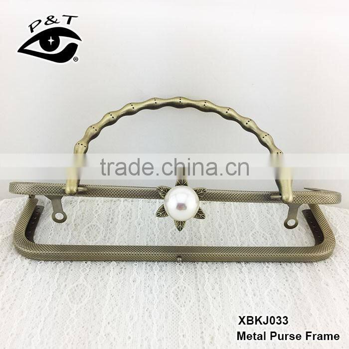 China high quality metal clutch purse frame with handle big pearl clasp