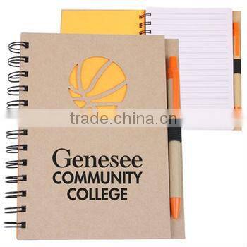 Spiral hard kraft paper cover recycle notebook with pen