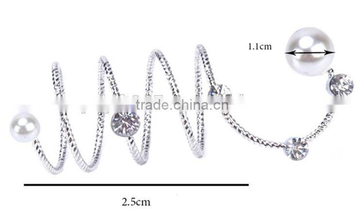 women Gold-plated Rhinestone Pearls Wrap Around Spiral Rings