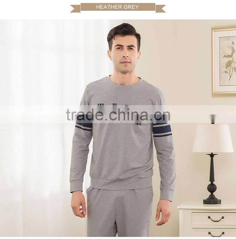 2017 Best Qianxiu Wholesale Lightweight Long Sleeved Elegant Gray Knit Cotton Mens Sleep Shirt