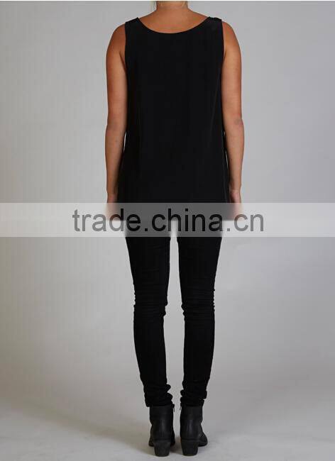 Fancy Design Womens Color Black Silk Top