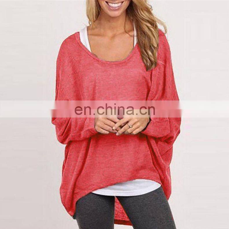 China Manufacturing Polyester/Cotton Blend Fashion Ladies Long Sleeve Pullover Top Loose Casual Blouse Tshirts
