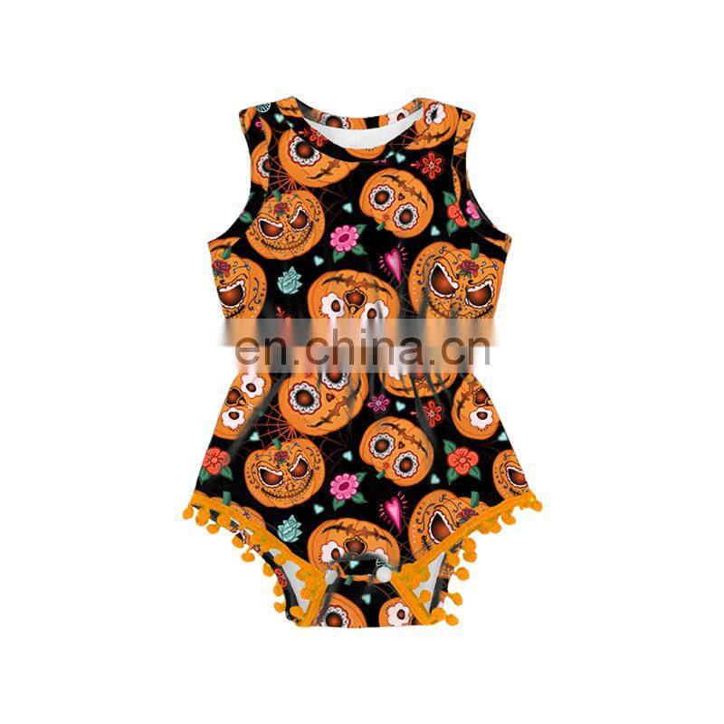 Halloween patchwork design baby romper baby girl romper for likeable newborn super quality pom pom body suit