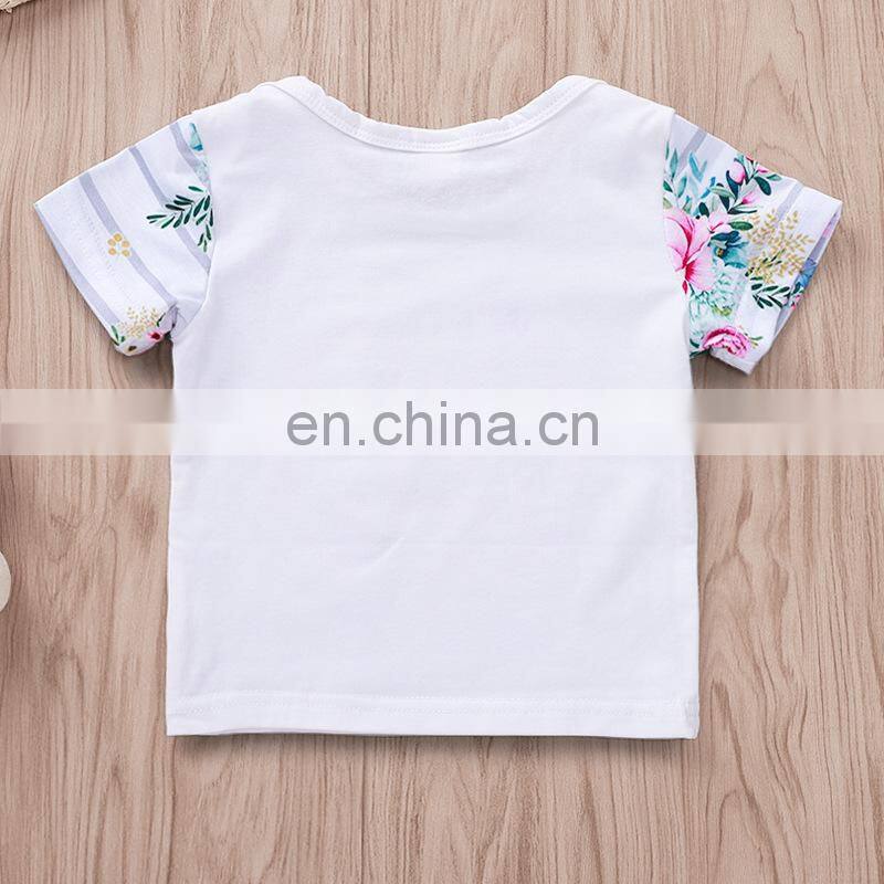 2019 Summer "isn't she lovely" letter print girls cotton tshirt & kids floral striped pp pants & headband 3pc set