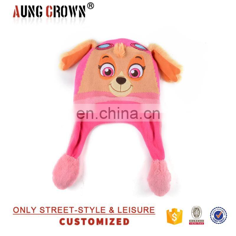 Clapping earflap animal clap hats,inside polar fleece hand made knitted kids winter cap