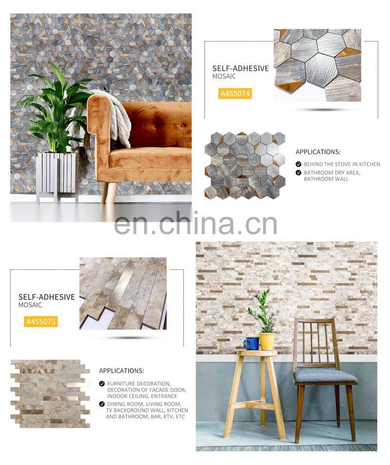 Non-Toxic,tasteless Sticker Adhesive Paper Ceiling tilesBlack and Golden Mosaic Wall 3M adhesive laminate pvc tile