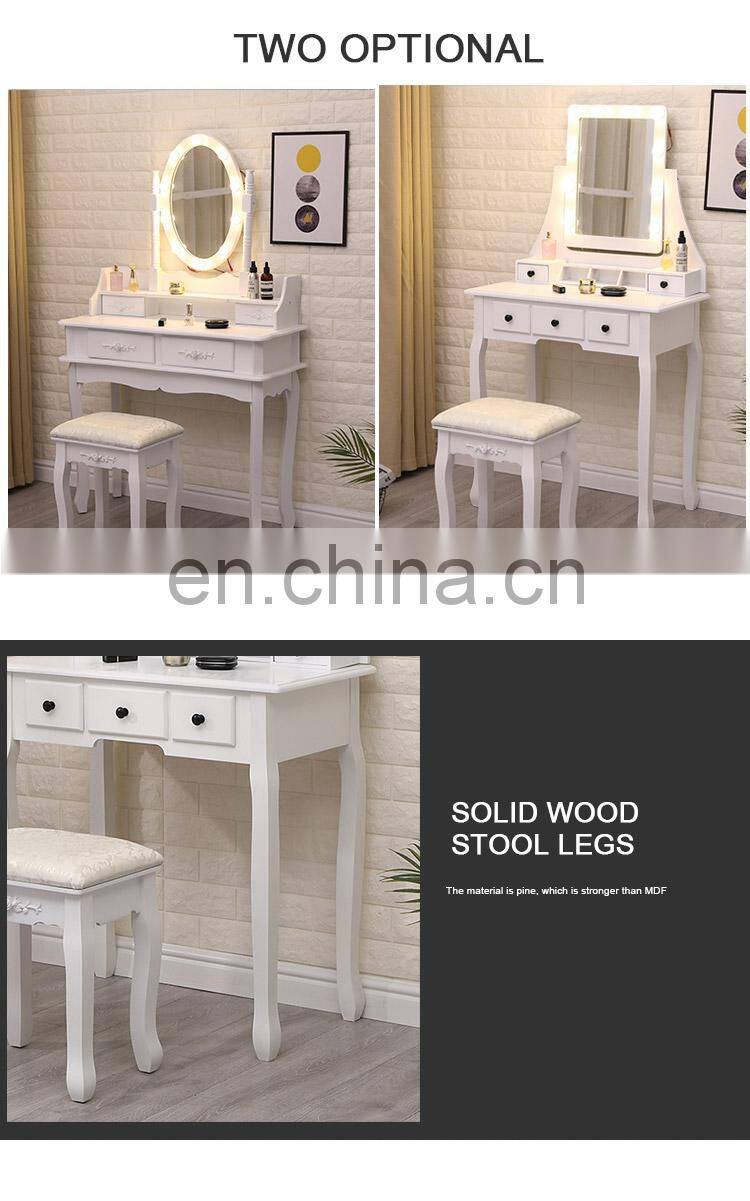 Wholesale Modern White Wooden Cupboard Dressing Table With Mirror And Stool For Bedroom