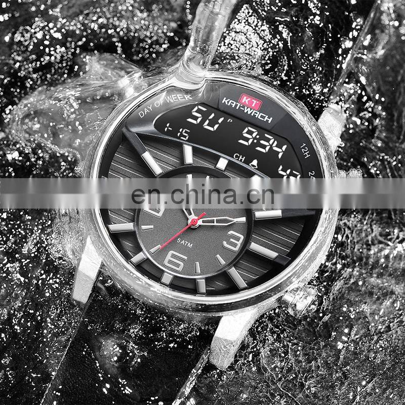 KAT-Wach 1819 Men Digital+Quartz Watch Waterproof 50M Male Luxury Brand Leather Military Multifunction Watch