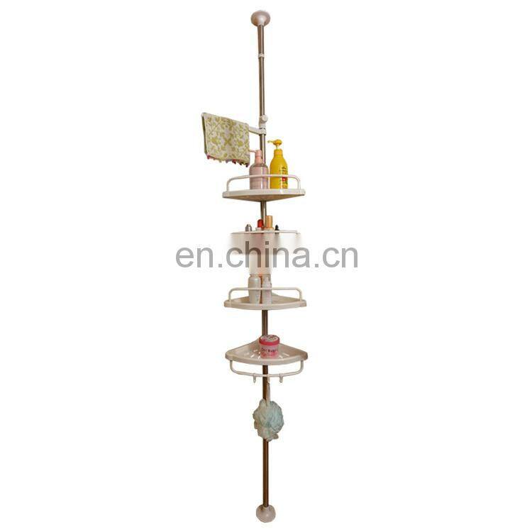 4 layer tension pole shower corner rack metal bathroom corner shelf telescopic shower caddy stand with towel rod