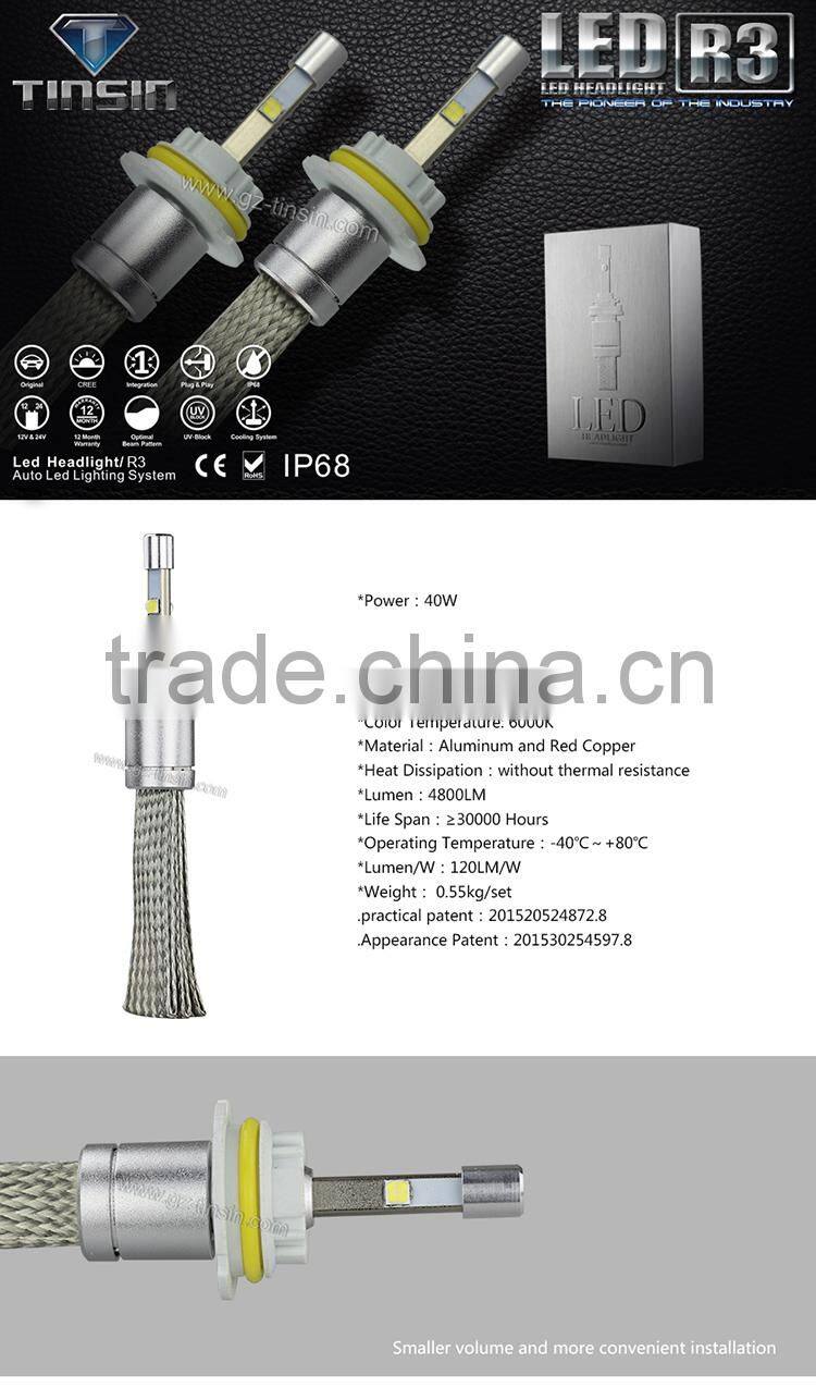 new arrival new generation auto accessories led bulb h4,40W 4800lm 6000k highpower h1 h3 h4 h7 h11R3 auto car led headlight bulb