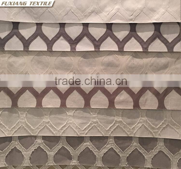 100% Polyester faux linen geometric embroidered window curtain fabric