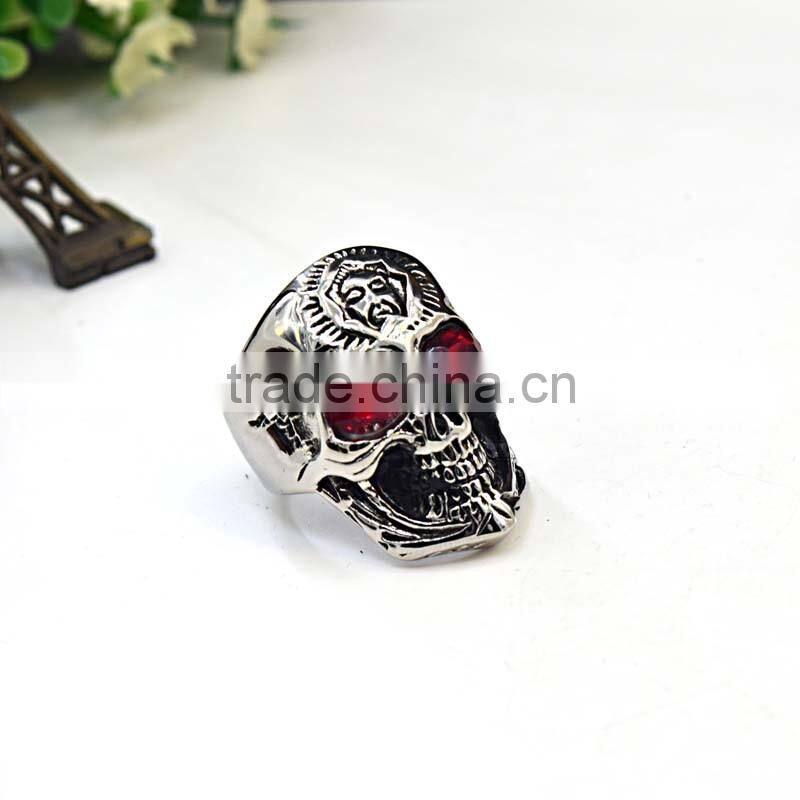 China 2016 New Products Single Stone Ring Designs Skull Rings With Ruby