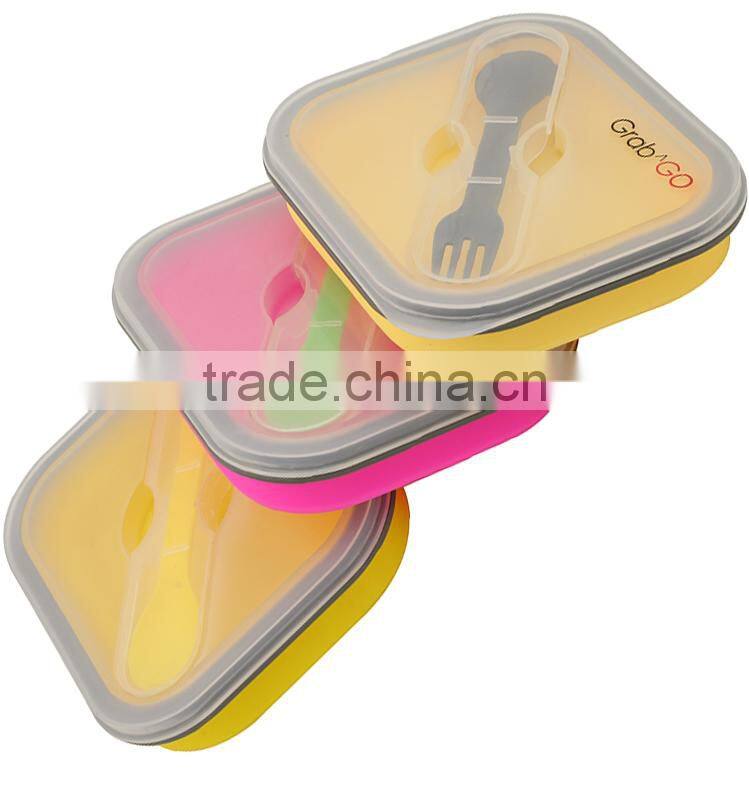 ECO-friendly silicone collapsible lunch box equipped with a fork