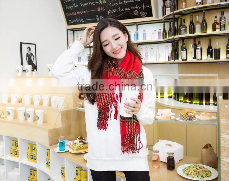 New Warm Winter Mohair Tassel Plaid Fashion Ladies Neck Scarf