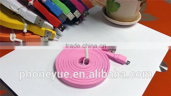 colorful big flat micro usb cable for android cell and for iphone4/4s