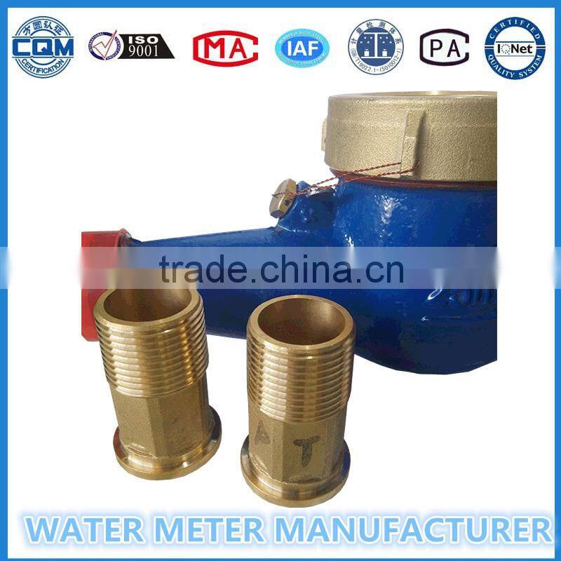Brass connection and nut for multi jet water meter