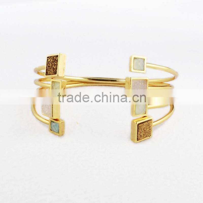 Endless jewelry customer design adate druzy chalcedony bezel bracelet bangle cuff