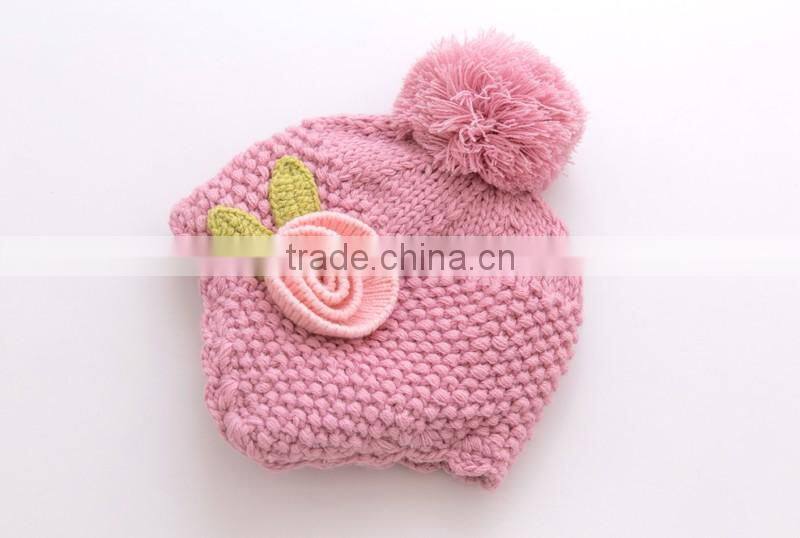 New design best quality baby girl knitted puffball winter hat