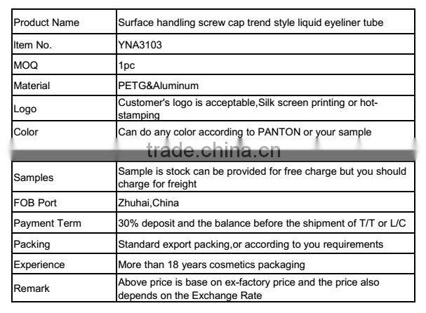 Surface handling screw cap trend style liquid eyeliner tube