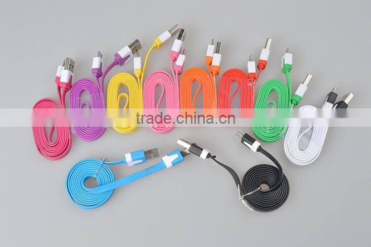 Flat Noodle design Micro usb cable for iphone6/for samsung