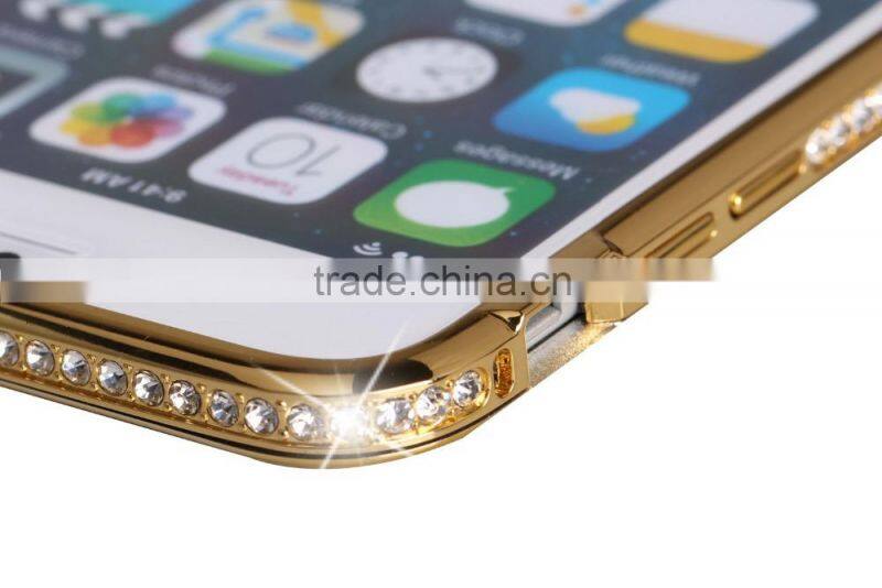 Luxury Metal Material Bumper with Bling Bling Diamond Edged Ex Frame 360 Protective Cell Phone Cases for Iphone6