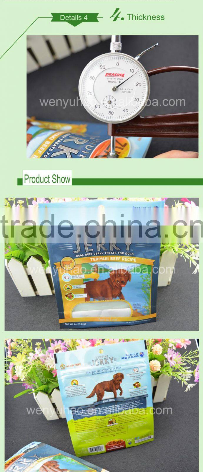 OEM custom made High quality stand up pet food bag with zipper top and clear window