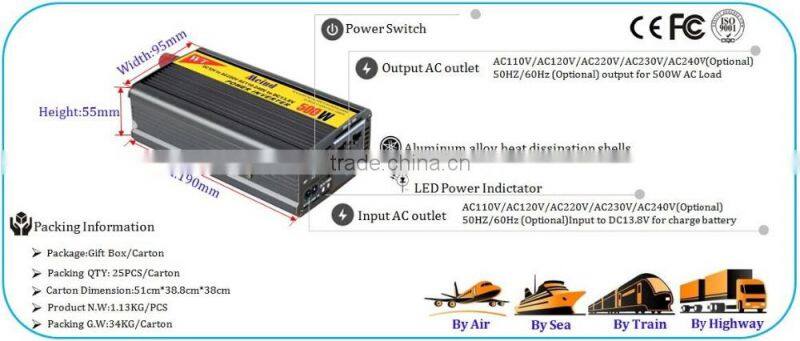 Full & Real output power 500w solar inverter charger power inverter charger