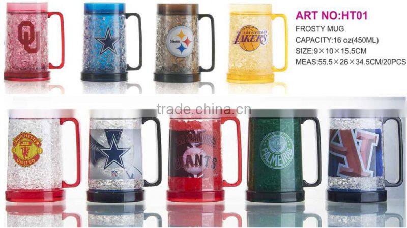 16oz Gel mug beer Ice cold mug Forsty mug with yellow liquid from Wal-mart audited factory