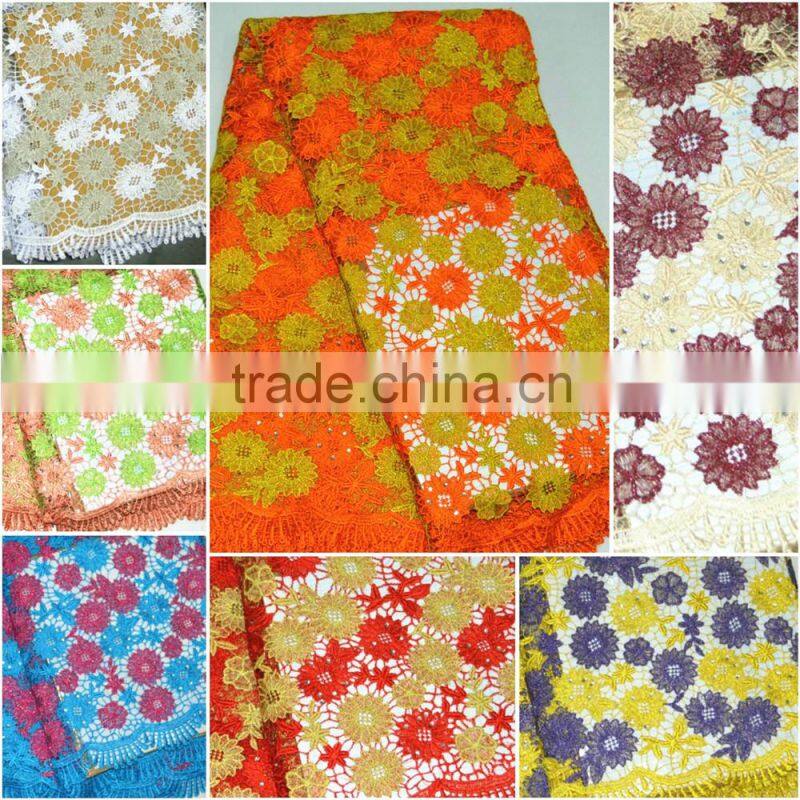 Red wedding dress making lace lastest style Korea silk lace fabric new sample with sequins