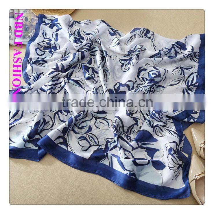 New Arrival Imitated Silk Blue Camellia Scarves and Beach shawls