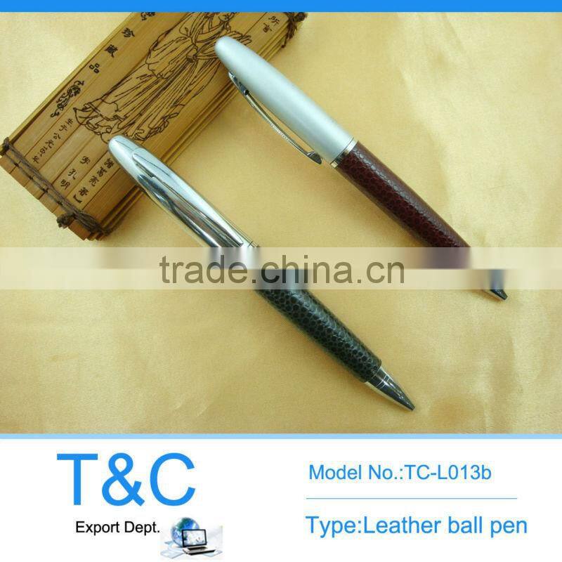 TC-L014b spray silver metal ball pen with no stitching leather