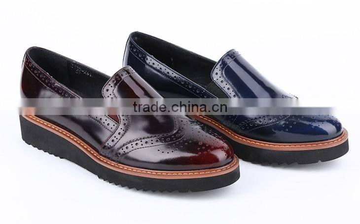 Cheap wholesale fashion burnished polish genuine leather lace up women shoes