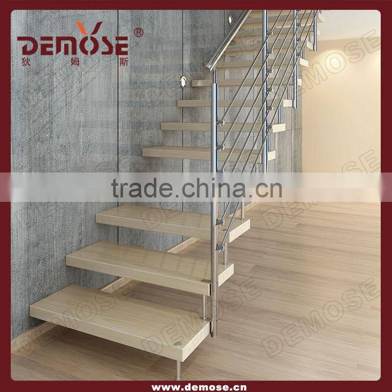 cantilevered glass railing wood stair