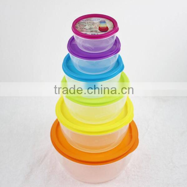 round 7 x Clear Plastic Food Storage Box Containers With Multi Colour Lids