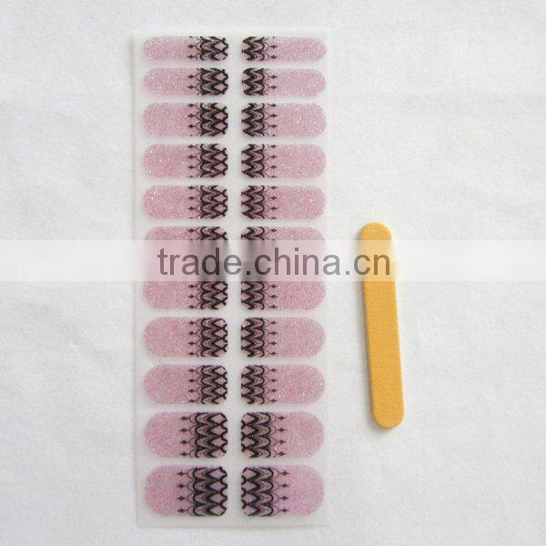 2016 New design ODM neon pink glitter gel nail wrap polish fashion shiny nail polish strips sexy long nails 22tips